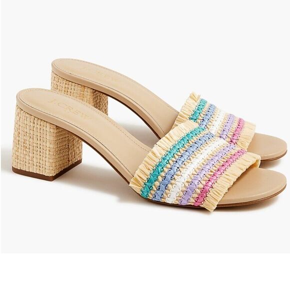 J. Crew Shoes - New with box - J.Crew Woven mule heels in Rainbow Raffia | Size 8.5